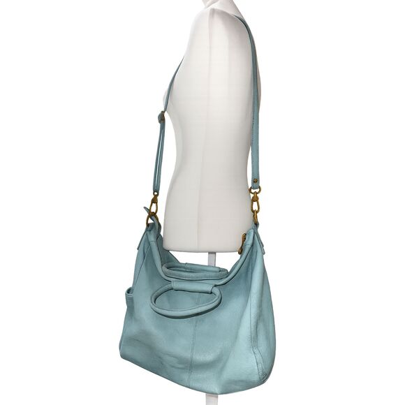 Hobo International Aqua Leather Shoulder Crossbody Bag Soft Boho Slouchy Tote - Picture 1 of 15